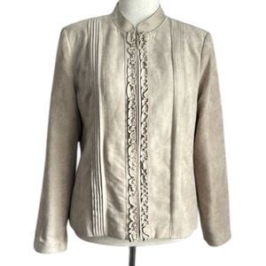 Dressbarn Faux Suede Beige Ruffle Front Jacket Size L